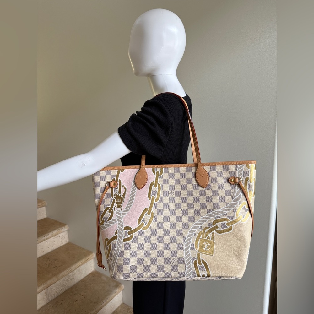 LOUIS VUITTON Damier Azur Nautical Neverfull MM  w/o Pochette Handbag Bag - Picture 8 of 11